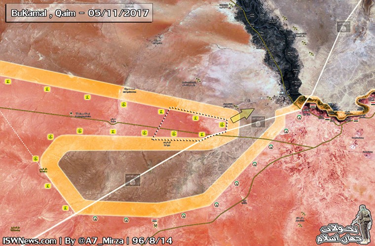 Trong diễn biến mới nhất về  tình hình chiến sự Trung Đông, South Front đưa tin, Quân đội Syria và phong trào Hezbollah đã tiến vào thành phố chiến lược Albu Kamal hiện vẫn nằm dưới sự chiếm đóng của phiến quân IS hôm 5/11. Ảnh: SF.